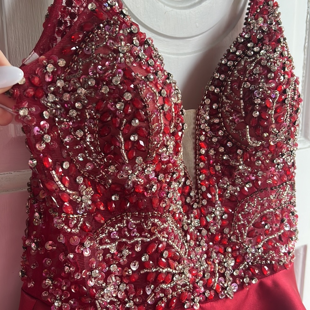 Jovani Red Beaded Prom Dress - Picture 2 of 6